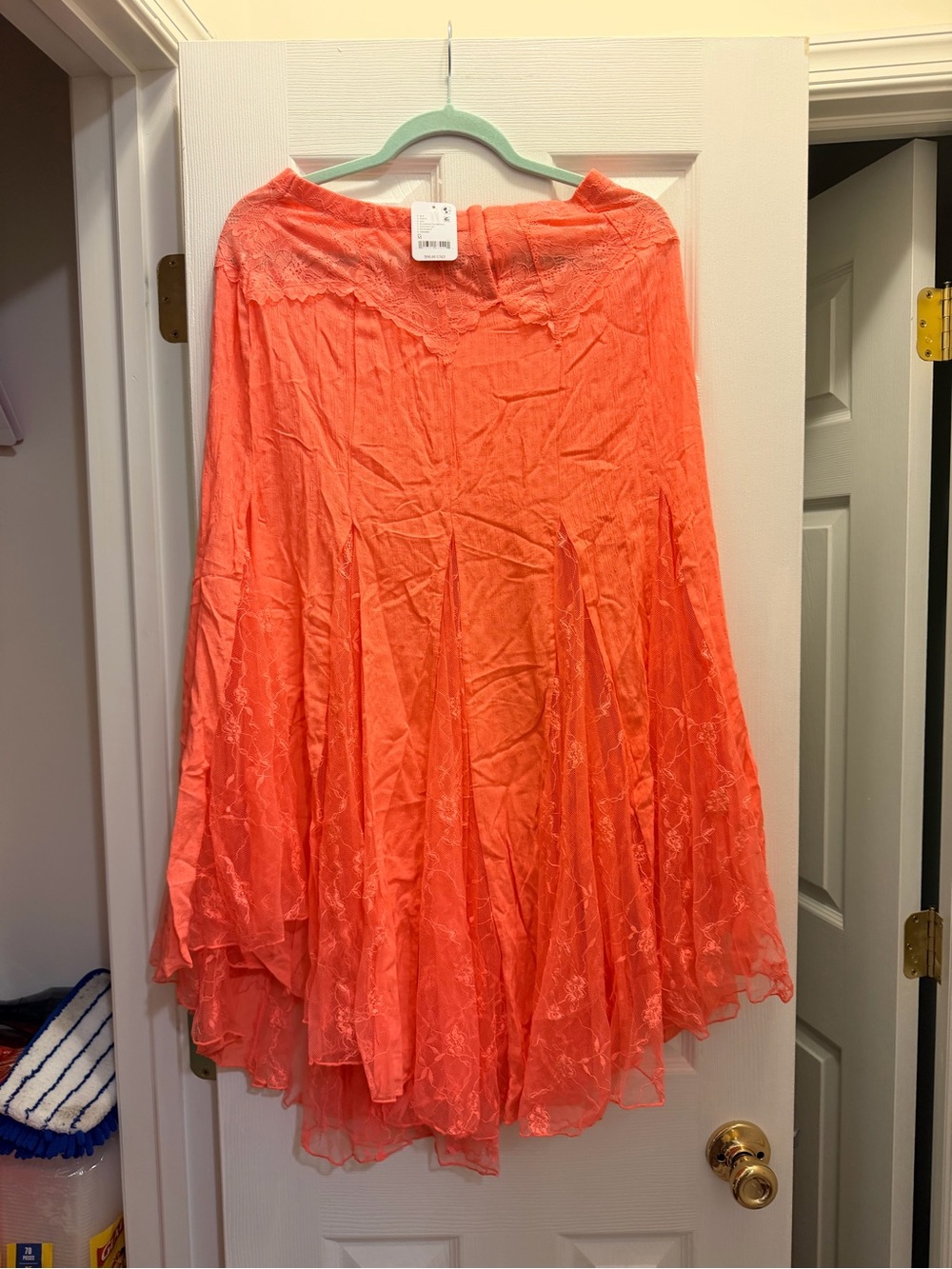 Free People flamingo pink  Maxi Skirt with Lace Detail
